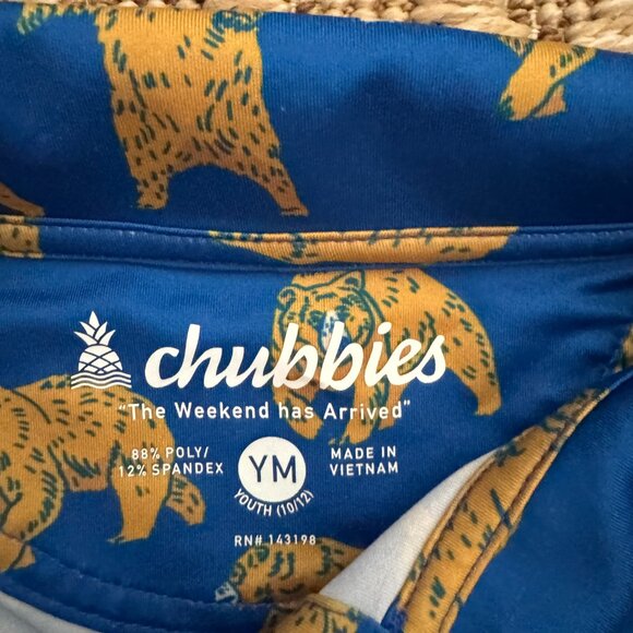 Youth medium Chubbies performance polo shirt with blue background and bear print - Picture 3 of 5